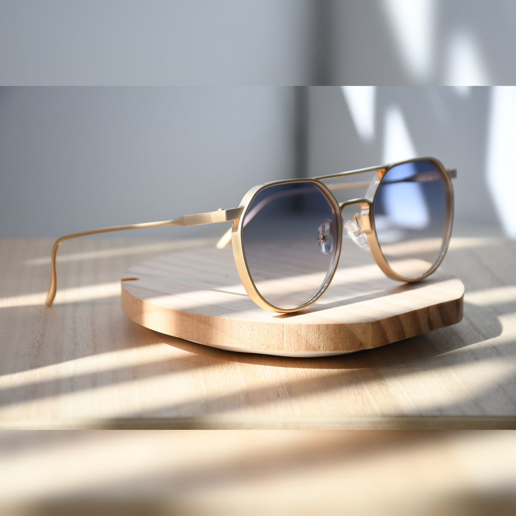 Stockholm Aviator Sunglasses — Matte Gold & Blue Gradient