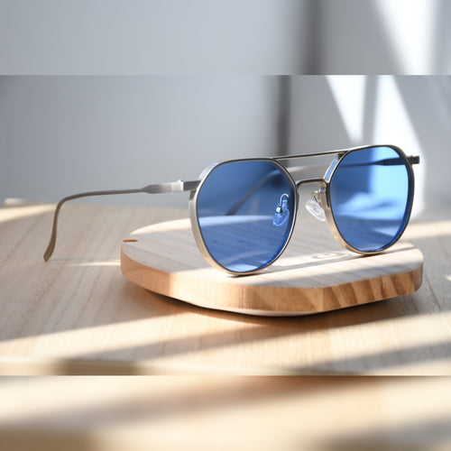 Stockholm Aviator Sunglasses — Matte Silver & Sky Blue