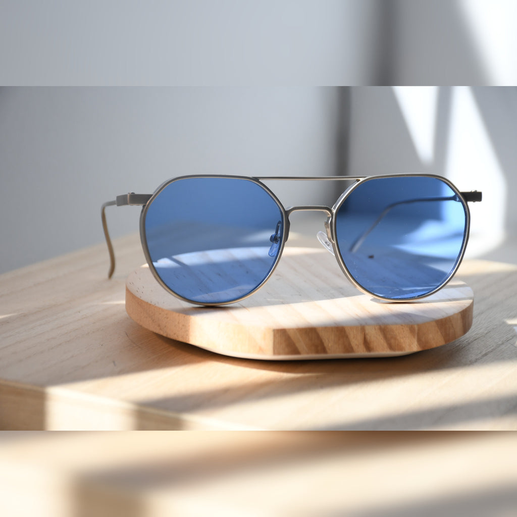 Stockholm Aviator Sunglasses — Matte Silver & Sky Blue
