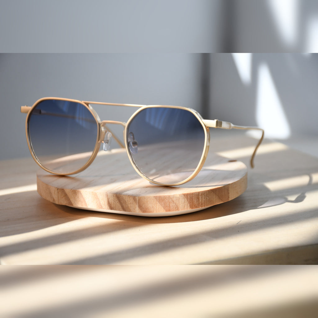 Stockholm Aviator Sunglasses — Matte Gold & Blue Gradient