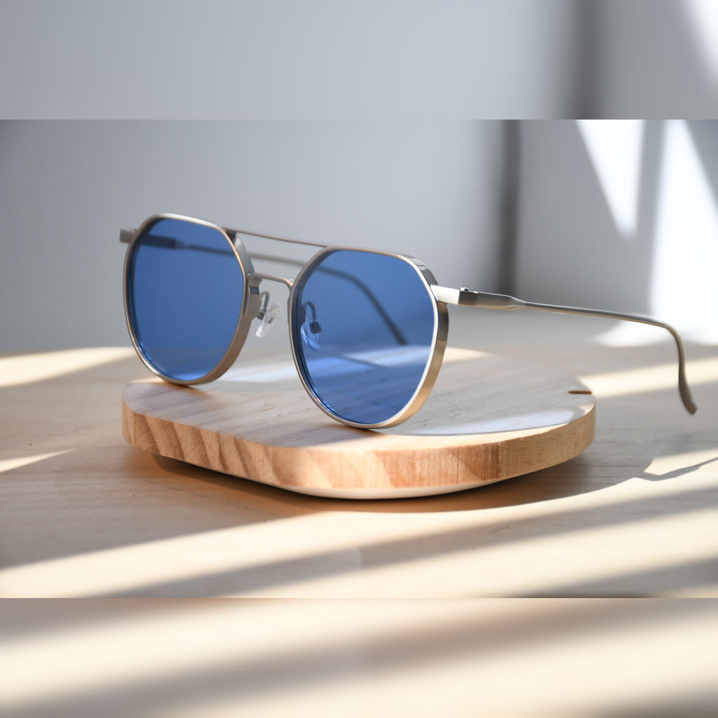 Stockholm Aviator Sunglasses — Matte Silver & Sky Blue