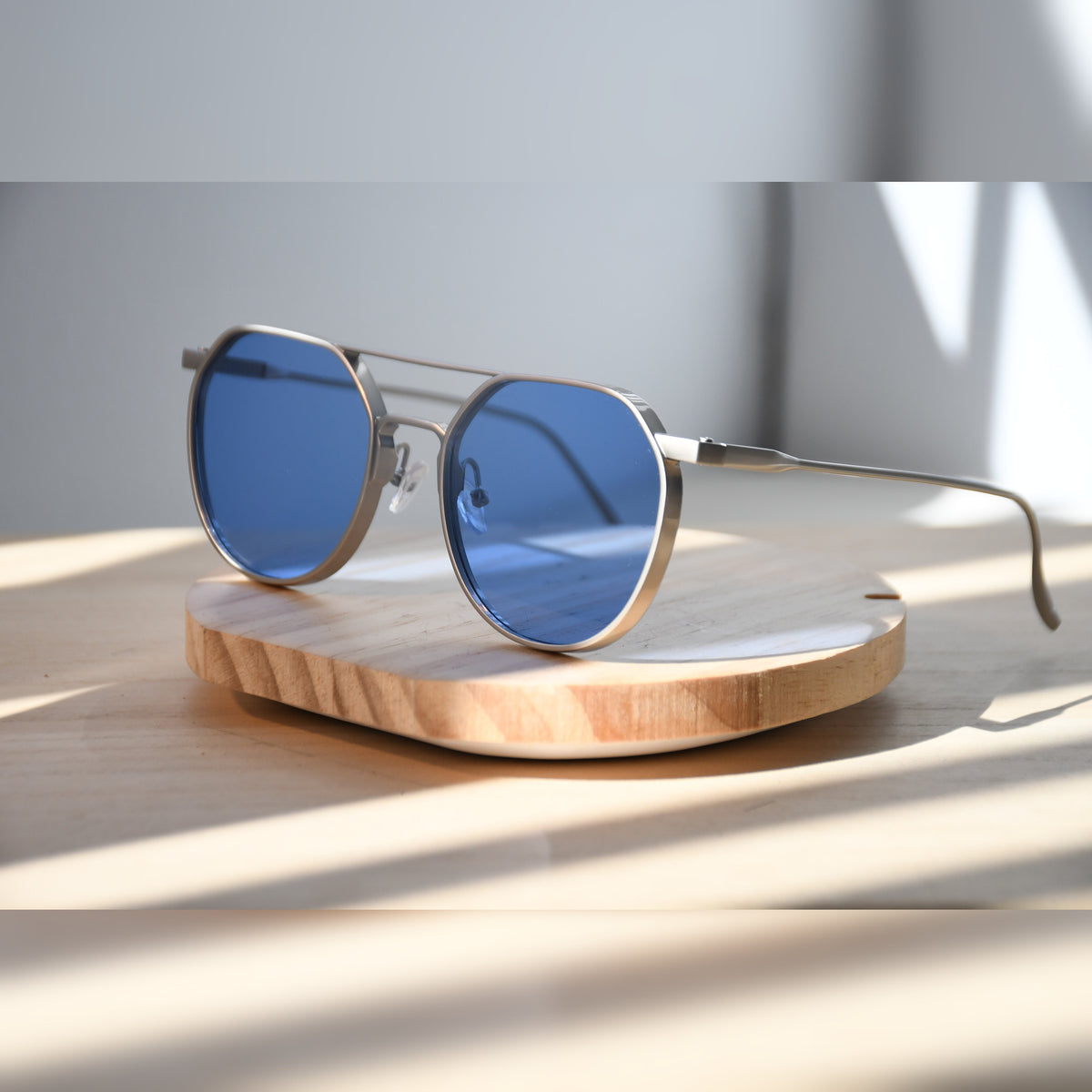 Stockholm Aviator Sunglasses — Matte Silver & Sky Blue