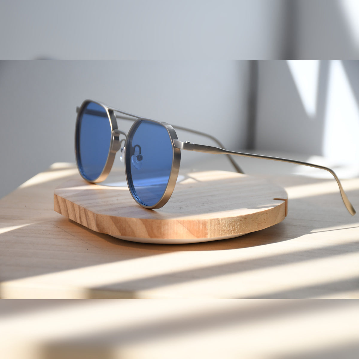 Stockholm Aviator Sunglasses — Matte Silver & Sky Blue
