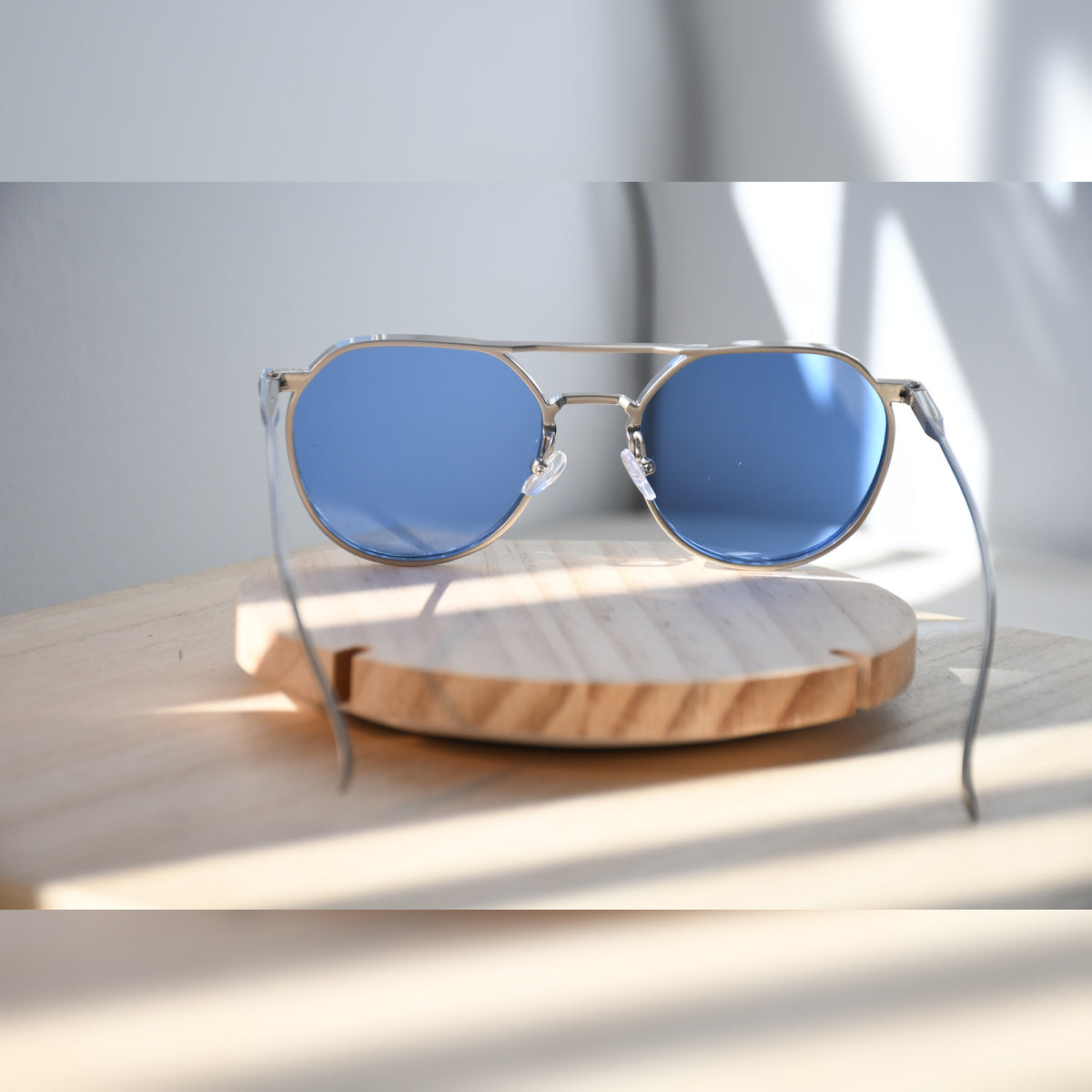 Stockholm Aviator Sunglasses — Matte Silver & Sky Blue