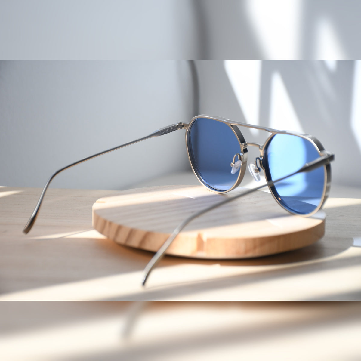 Stockholm Aviator Sunglasses — Matte Silver & Sky Blue